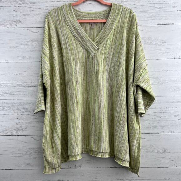 LOGO by Lori Goldstein Tops - Logo Green Cotton Blend V Neck Knit Pullover Top Size XL
